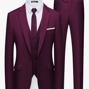 Elegant Burgundy Men's Size M 3 Piece Suit Set